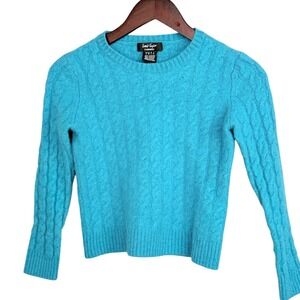 Lord‎ & Taylor 100% Cashmere Blue Cable Knit Sweater Shrunken XXS